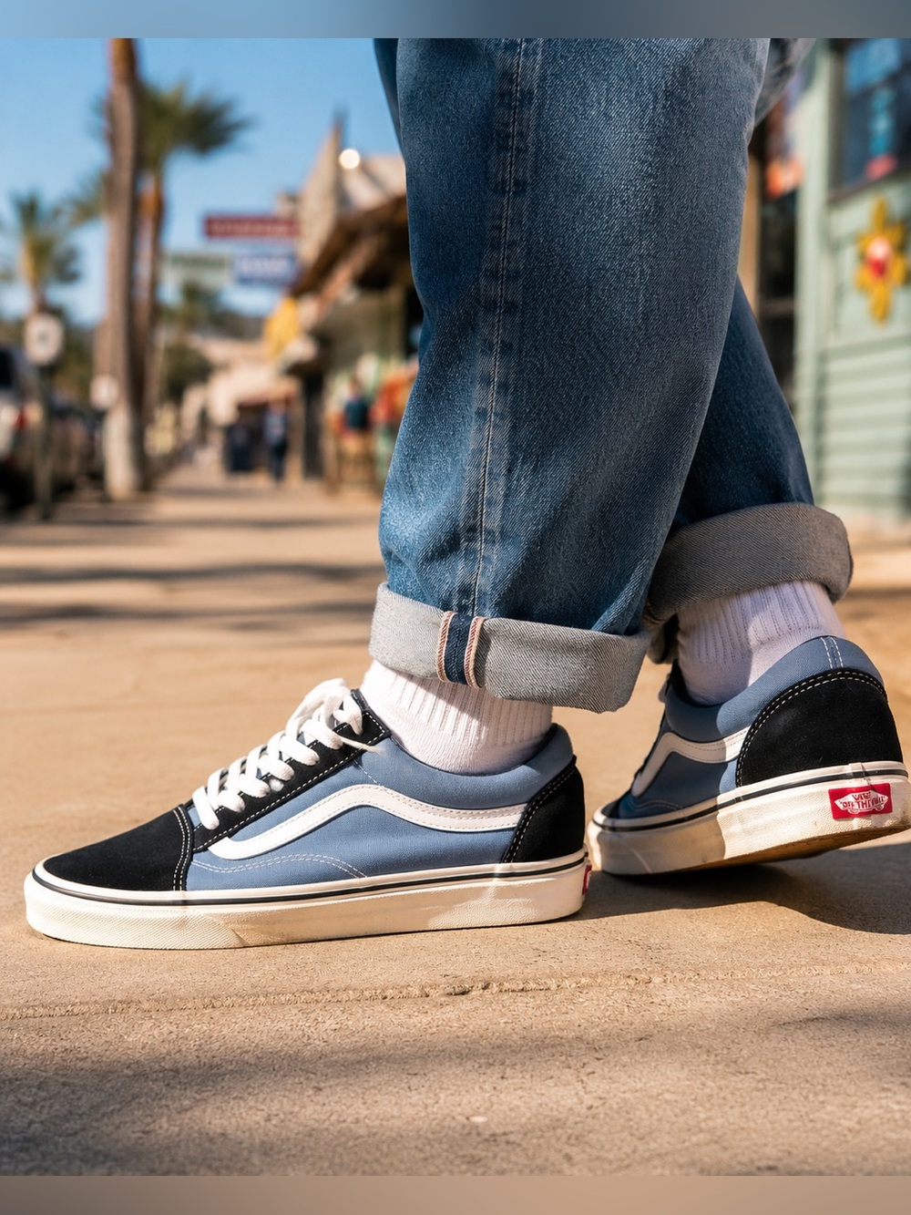 Vans Old Skool Blue Black White Sneakers Men’s 9.5 Women’s 11